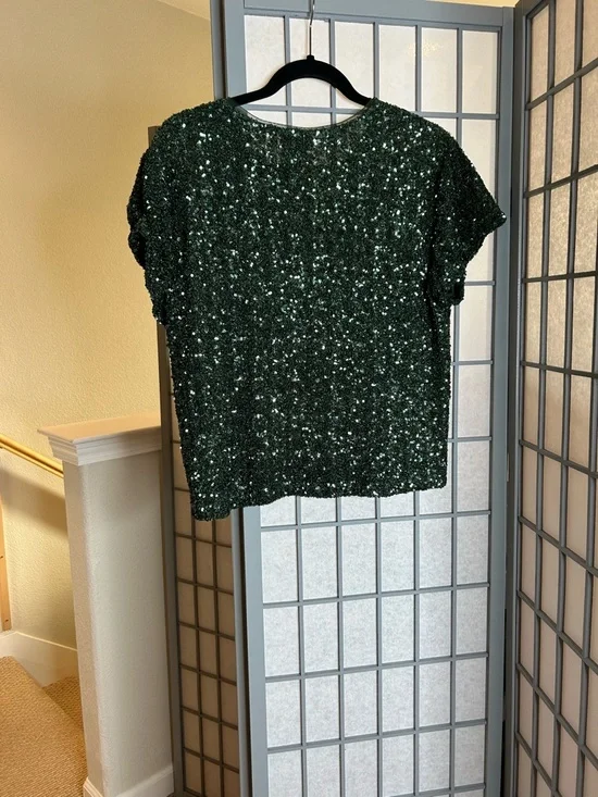 Anthropologie Maeve Emerald Sequin Short-Sleeve Tee - Picture 5 of 5